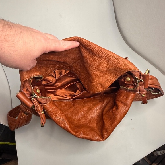 Vintage SABINA NEW YORK Tan Brown Leather Crossbody Bag Foldover Zip Top EUC - Picture 10 of 15
